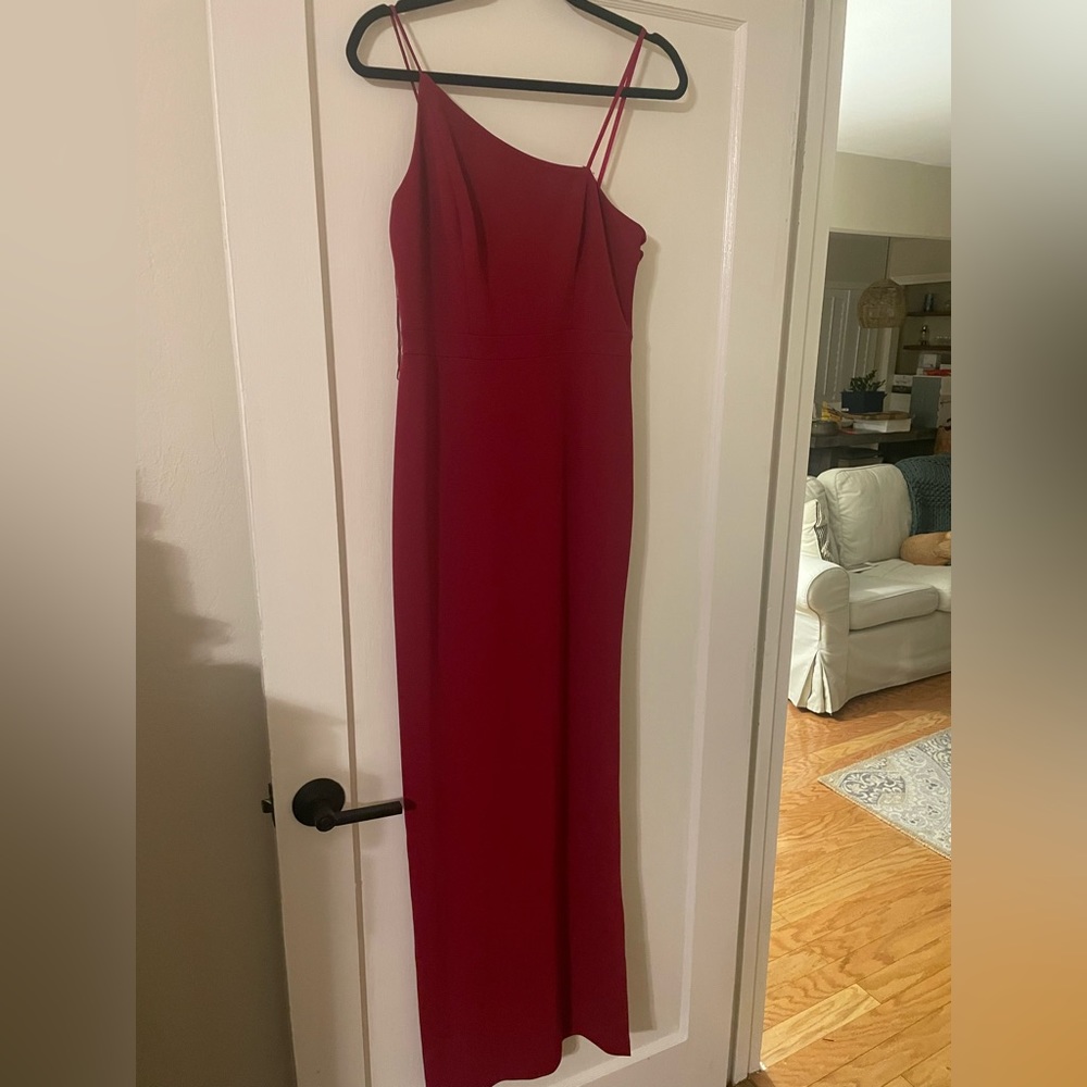 Ruby red one shoulder maxi dress